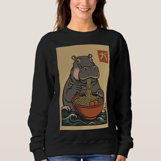 Ramen Noodle Eating: Hippo Dames sweatshirt (Voorkant)