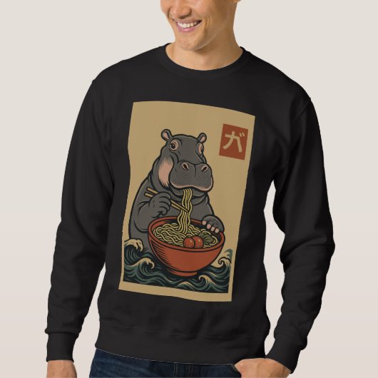 Ramen Noodle Eating: Hippo mannen sweatshirt (Voorkant)