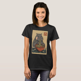 Ramen Noodle Eating: Hippo T-shirt voor vrouwen