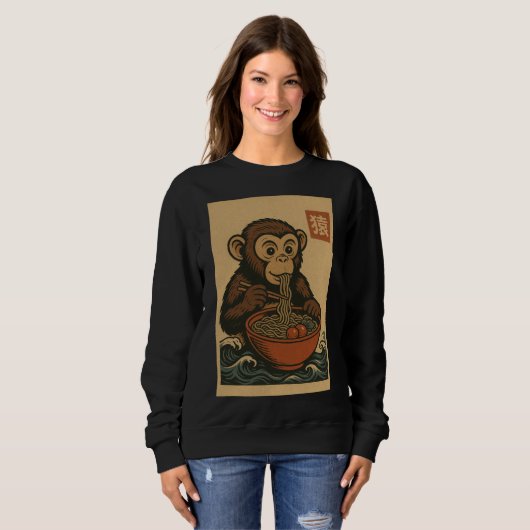Ramen Noodle Eating: Monkey Dames sweatshirt (Voorkant volledig)