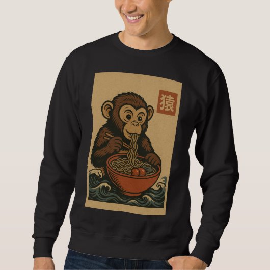 Ramen Noodle Eating: Monkey mannen sweatshirt (Voorkant)