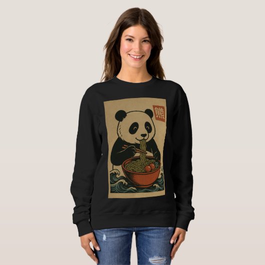 Ramen Noodle Eating: Panda Dames sweatshirt (Voorkant volledig)