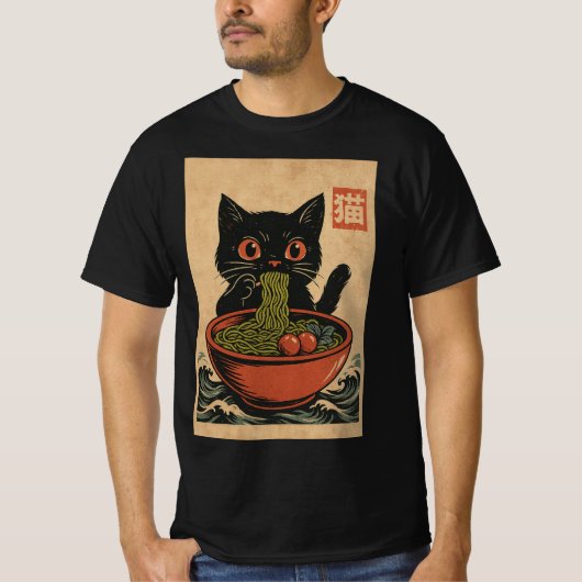 Ramen Noodle Eten: Kat Mannen T-shirt (Voorkant)