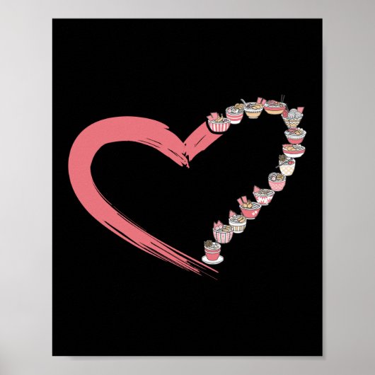 Ramen Noodle Ramen Heart Bowl Love Japanse Kawaii Poster (Voorkant)