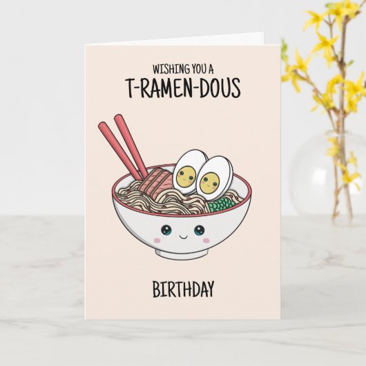 Ramen Noodles Birthday Kaart (Gele Bloem)