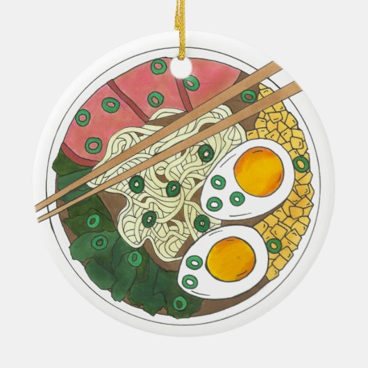 Ramen Noodles Bowl Japans restaurant Foodie Keramisch Ornament (Achterkant)