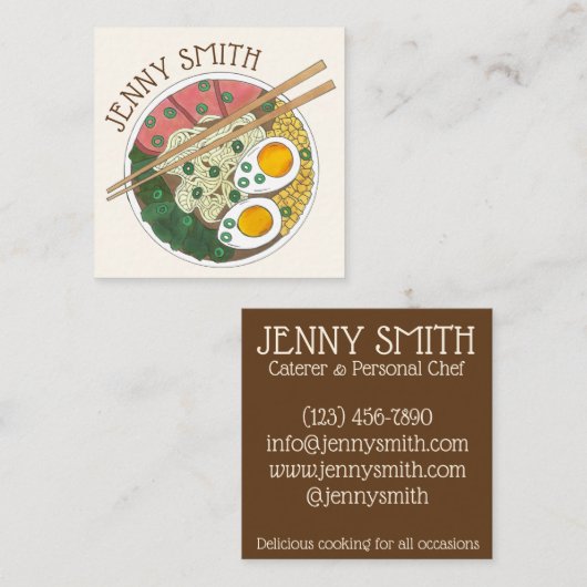 Ramen Noodles Bowl Japans restaurant Foodie Vierkante Visitekaartje (Voorkant / Achterkant)