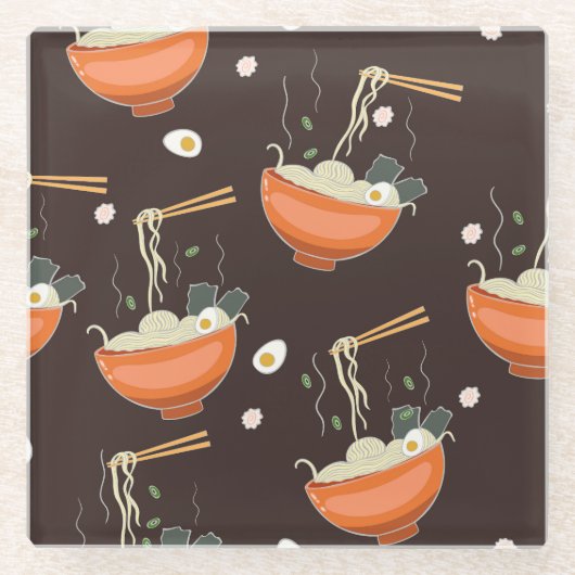 Ramen Noodles: graphics Glazen Onderzetter (Voorkant)
