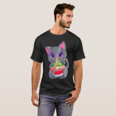 Ramen Noodles Kawaii Anime Neko Kat T-shirt (Voorkant volledig)