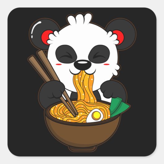 Ramen Noodles Kitsune Fox Kawaii Anime Neko Japan Vierkante Sticker (Voorkant)