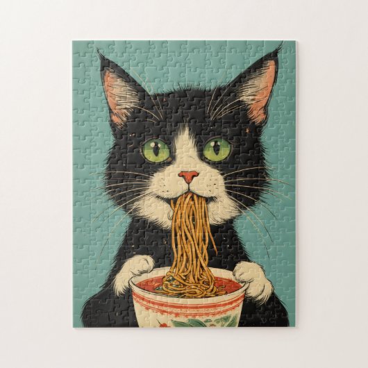 RAMEN NOODLES TUXEDO CAT JIGSAW PUZZLE LEGPUZZEL (Verticaal)