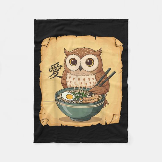 Ramen Owl Noodle Kawaii Lover Japanese Funny Graph Fleece Deken (Voorkant)