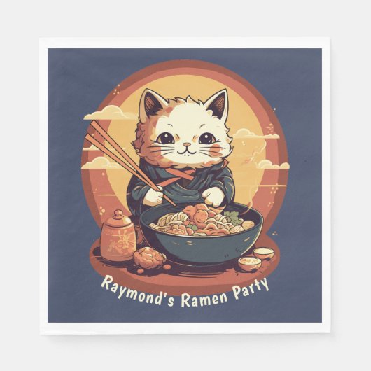 Ramen Party Boy's Verjaardag met Anime Cat Servet (Voorkant)