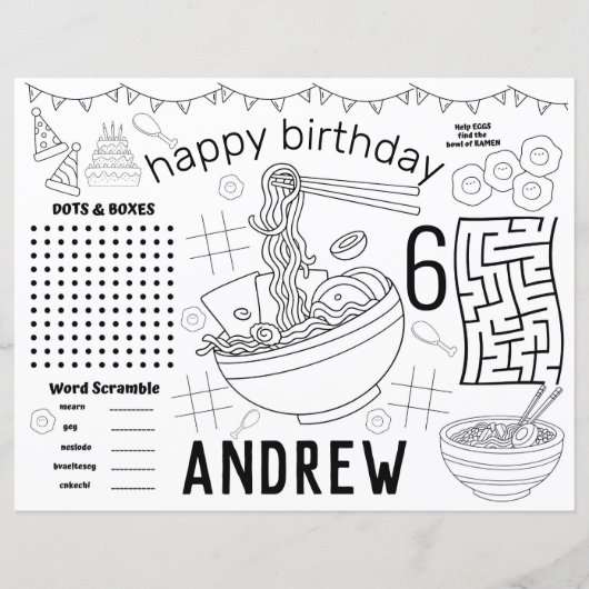 Ramen placemats, ramen verjaardagsblad (Voorkant)