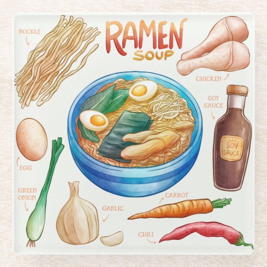 Ramen Recipe Glass Onderzetter (Voorkant)