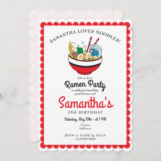 Ramen Red Japanese Miso Noodle Soup Verjaardagsfee Kaart (Voorkant / Achterkant)