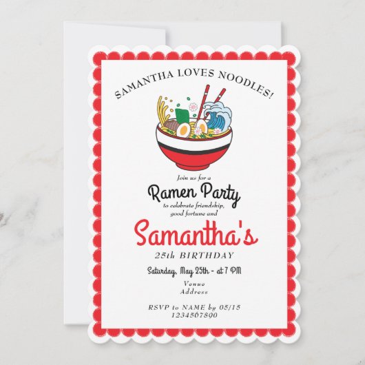 Ramen Red Japanese Miso Noodle Soup Verjaardagsfee Kaart (Voorkant)
