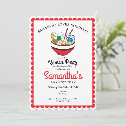 Ramen Red Japanese Miso Noodle Soup Verjaardagsfee Kaart (Staand voorkant)