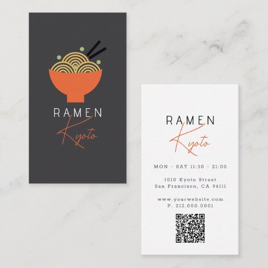 Ramen Restaurant Gray QR Code Zakelijke Kaart Visitekaartje (Voorkant / Achterkant)