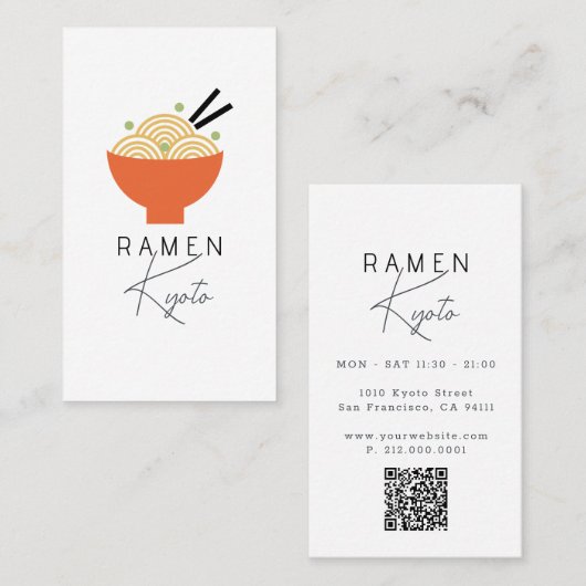 Ramen Restaurant Witte QR-code visitekaartje (Voorkant / Achterkant)