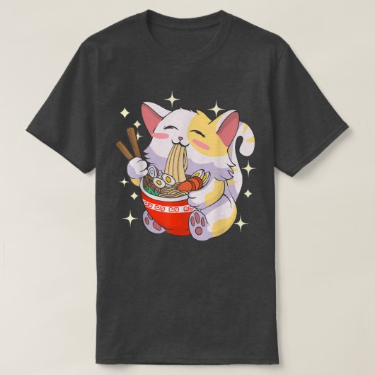 Ramen Shirt Cat Eating Noodles Japanese Food Anime (Design voorkant)