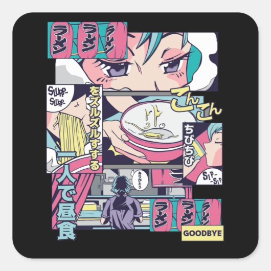 RAMEN SHOP ANIME VIERKANTE STICKER (Voorkant)