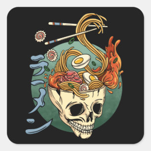 Ramen Skull Japans noordpooldier Grote golf Vierkante Sticker