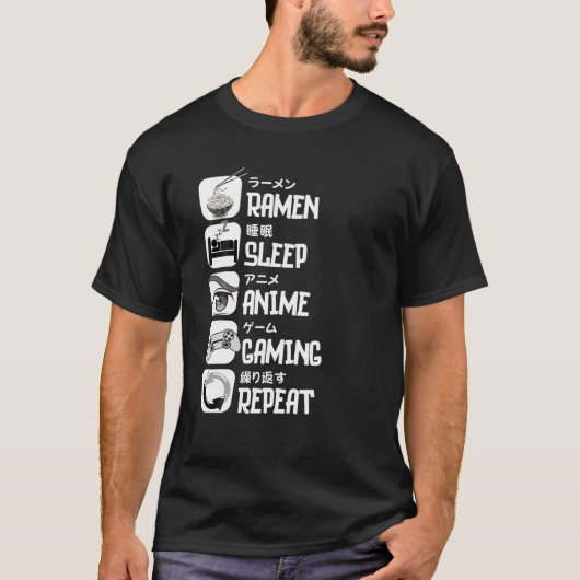 Ramen Sleep Anime Gaming Herhalen T-shirt voor Ani (Voorkant)