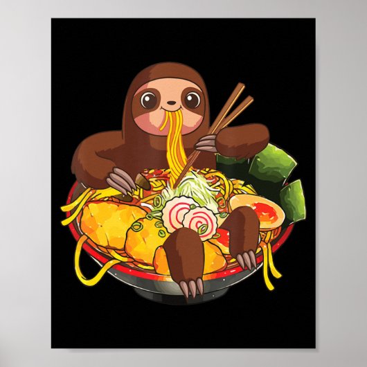 Ramen Sloth Kawaii Anime Japans eten geeft Kindere Poster (Voorkant)