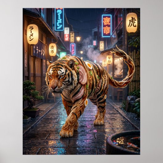 Ramen Tijger Neon Steeg Poster (Voorkant)