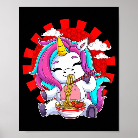 Ramen Unicorn Kawaii Anime Japans voedselmeisje Poster (Voorkant)