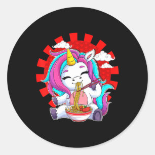 Ramen Unicorn Kawaii Anime Japans voedselmeisje Ronde Sticker