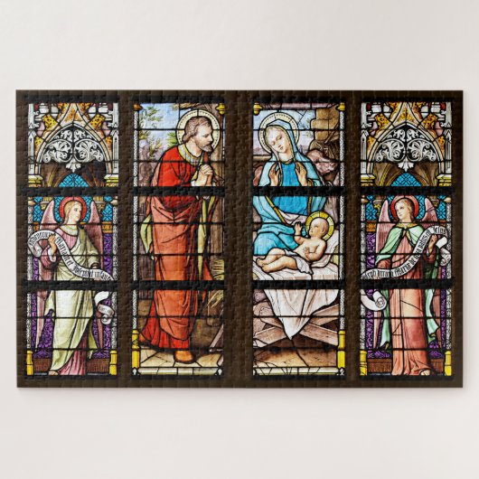 ramen van Glazen in lood die de Heilige Nationalit Legpuzzel (Horizontaal)