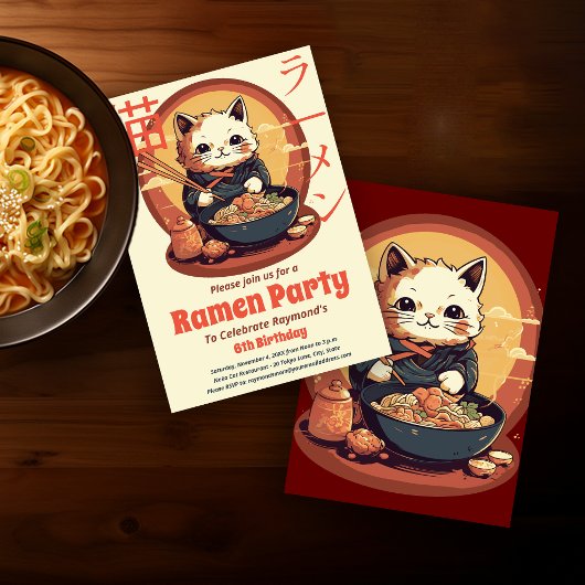 Ramen Verjaardagsfeest met Japanse Ramen Cat Kaart