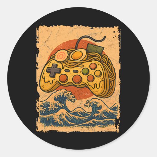 Ramen videogamecontroller ronde sticker (Voorkant)
