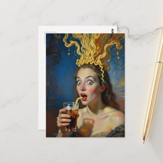 Ramen Vrouw met Exploderend Brein Briefkaart (Voorkant / Achterkant in situ)