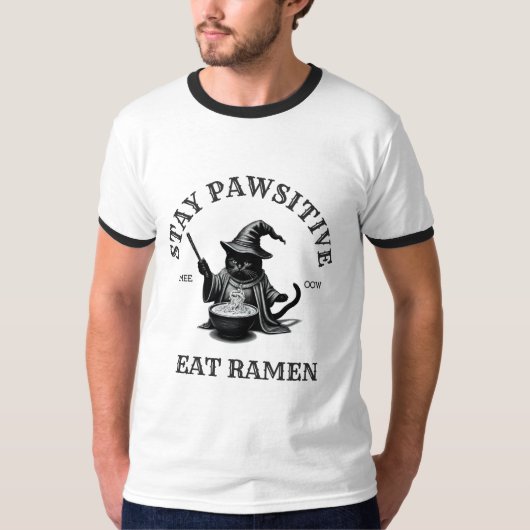Ramen Wizard Cat – Magical Foodie Anime Art T-shirt (Voorkant)