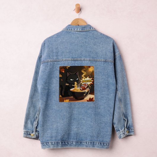 Ramen zen Cat and the Unexpected Touchdown Denim Jacket (Hangar)