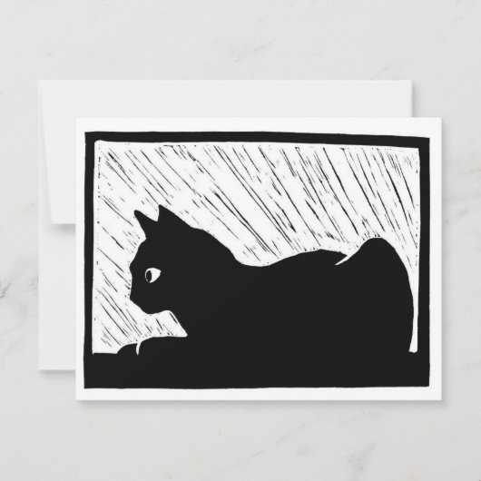 Ramiliënde kat Linocut RSVP Kaartje (Voorkant)