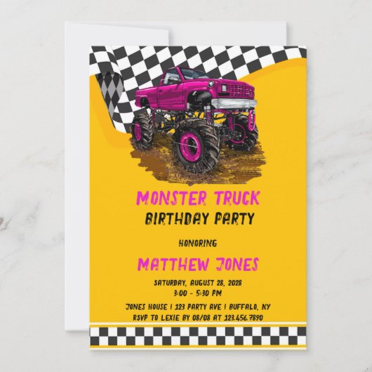 Raming vlag Monster Truck Birthday Party Kaart (Voorkant)