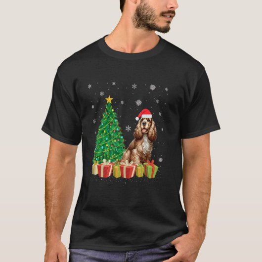 Rammenboom Verlichting Santa Hat Cocker Spaniel Do T-shirt (Voorkant)
