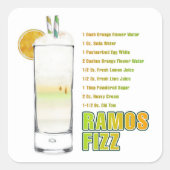 Ramos Gin Fizz Cocktail Recept Kunst Vierkante Sticker (Voorkant)