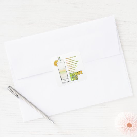 Ramos Gin Fizz Cocktail Recept Kunst Vierkante Sticker (Envelop)