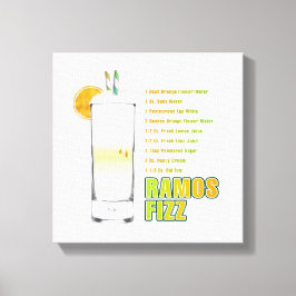 Ramos Gin Fizz Cocktail Recipe Art 12 x 12" Canvas Afdruk