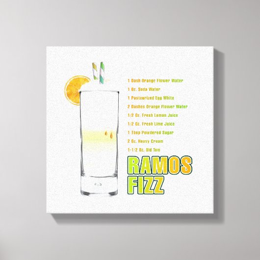 Ramos Gin Fizz Cocktail Recipe Art 12 x 12" Canvas Afdruk (Voorkant)