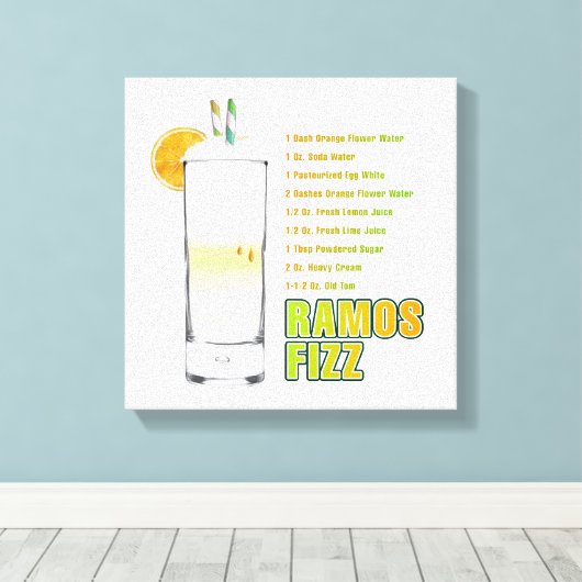Ramos Gin Fizz Cocktail Recipe Art 12 x 12" Canvas Afdruk (Insitu (Houten vloer))