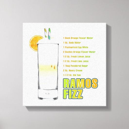 Ramos Gin Fizz Cocktail Recipe Art 12 x 12" Canvas Afdruk (Voorkant)