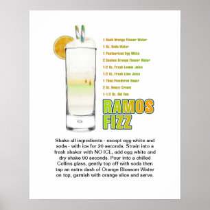 Ramos Gin Fizz Cocktail Recipe Art 16 x 20" Poster