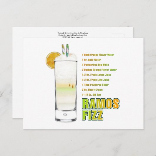 Ramos Gin Fizz Cocktail Recipe Art Briefkaart (Voorkant / Achterkant)