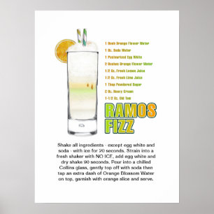 Ramos Gin Fizz Cocktailrecept Kunst 18"x24" Poster